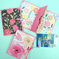 Add a handmade touch to gift cards for birthday's, teacher gifts, shower gifts, party favors or wedding presents with these easy DIY gift card holders! Make this paper craft in minutes using your favorite scrapbook paper and your Cricut! A quick and easy handmade gift idea! #papercrafts #Cricut #CricutMade #giftcards