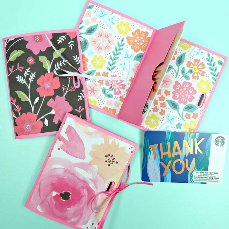 Add a handmade touch to gift cards for birthday's, teacher gifts, shower gifts, party favors or wedding presents with these easy DIY gift card holders! Make this paper craft in minutes using your favorite scrapbook paper and your Cricut! A quick and easy handmade gift idea! #papercrafts #Cricut #CricutMade #giftcards