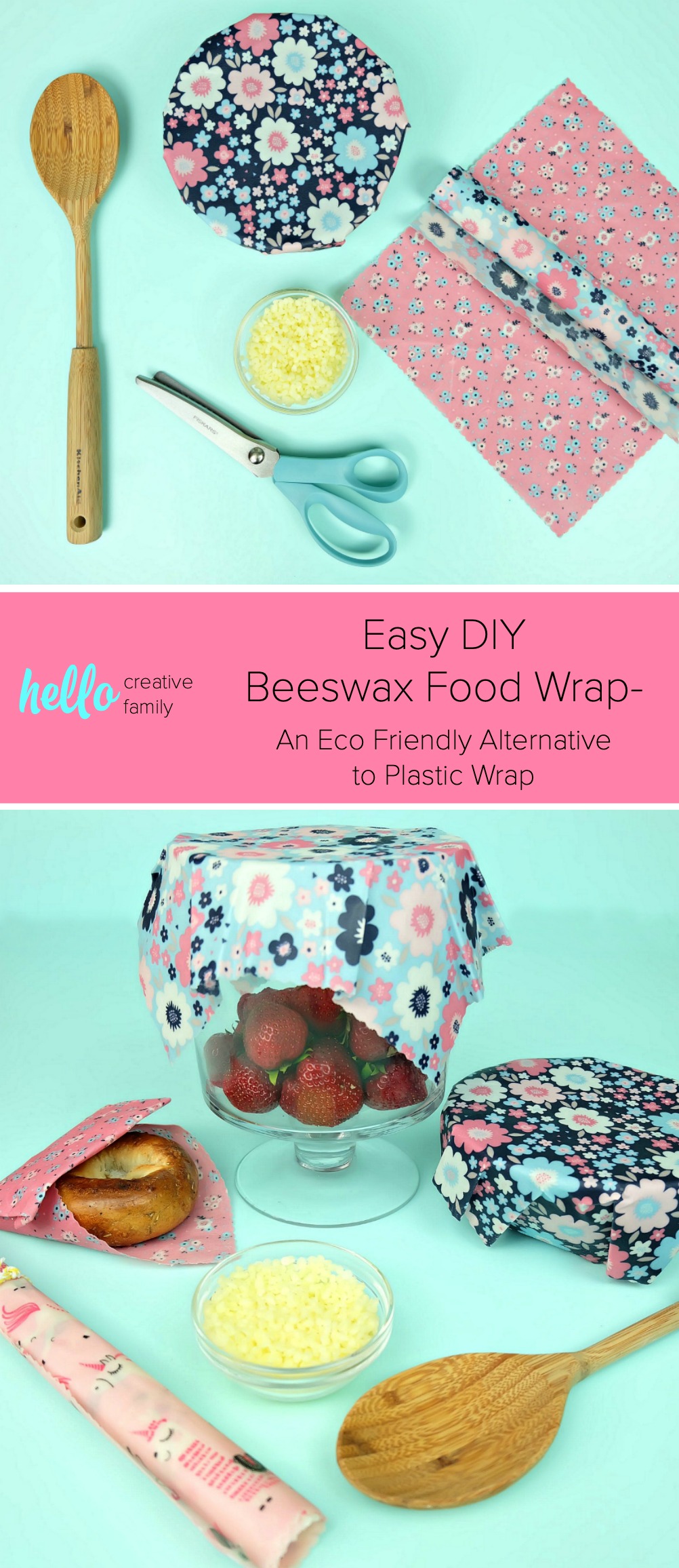 Eliminate single use plastic with this easy and low cost project. DIY Beeswax Food Wrap takes just minutes to make and lasts for years, eliminating the need for plastic wrap. Use to cover bowls and wrap sandwiches, produce and more! This project makes it easy to be environmentally friendly! #EarthDay #EcoFriendly #DIY #Kitchen #Beeswax