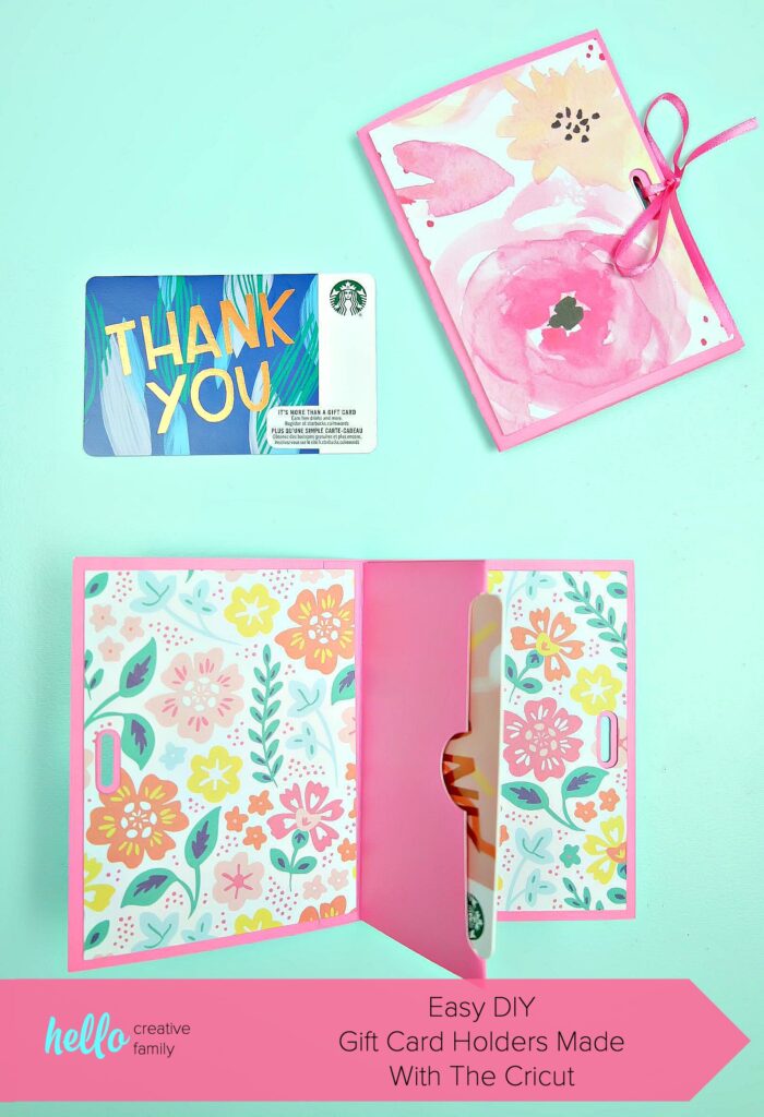 Add a handmade touch to gift cards for birthday's, teacher gifts, shower gifts, party favors or wedding presents with these easy DIY gift card holders! Make this paper craft in minutes using your favorite scrapbook paper and your Cricut! A quick and easy handmade gift idea! #papercrafts #Cricut #CricutMade #giftcards