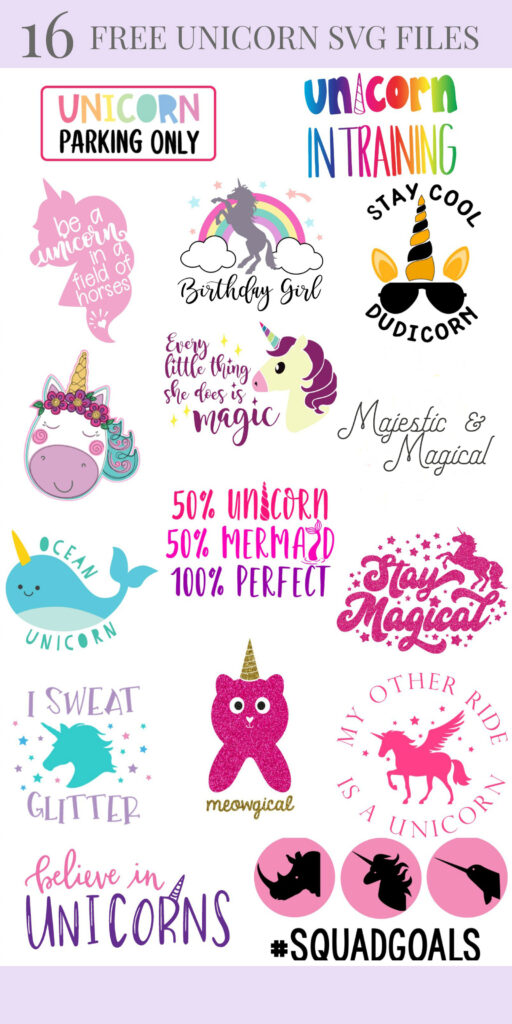 We're sharing 14 Free Unicorn SVG Cut including our very own Meowgical Caticorn cut file. So pull out those Cricuts and Silhouettes and craft up an easy project! Perfect for unicorn themed birthday parties, unicorn shirts and unicorn room decor! #Cricut #Silhouette #unicorn #CutFile #FreeSVG #SVG