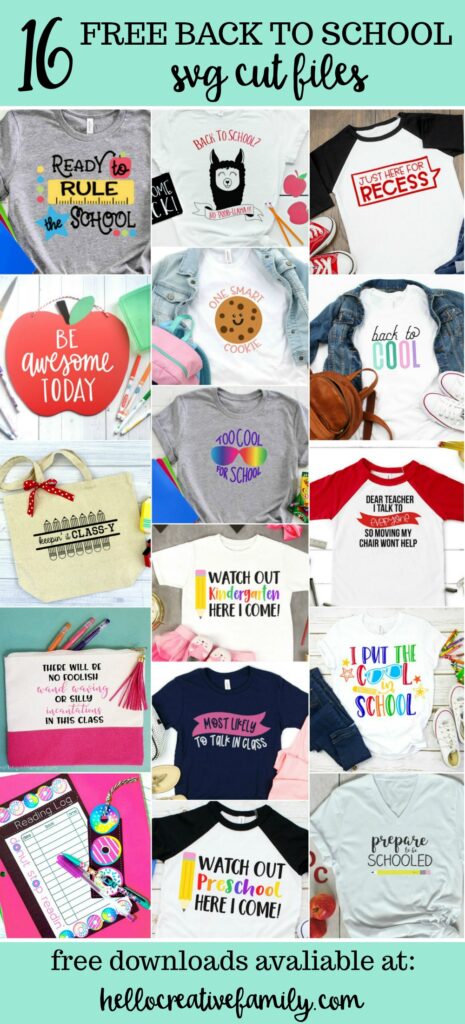 Whether you are looking for a DIY first day of school outfit, or an awesome handmade teacher gift-- we've got you covered! &nbsp;We're sharing 16 free back to school svgs including our own "Back to school? No Prob-llama" cut file! &nbsp;So pull out those Cricuts and Silhouettes and craft up an easy project! #Cricut #Silhouette #BackToSchool #Teacher #CutFile #FreeSVG #SVG