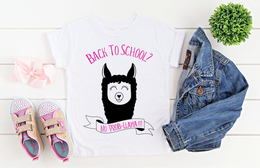 Whether you are looking for a DIY first day of school outfit, or an awesome handmade teacher gift-- we've got you covered!  We're sharing 16 free back to school svgs including our own "Back to school? No Prob-llama" cut file!  So pull out those Cricuts and Silhouettes and craft up an easy project! #Cricut #Silhouette #BackToSchool #Teacher #Llama #FreeSVG #SVG