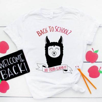 Whether you are looking for a DIY first day of school outfit, or an awesome handmade teacher gift-- we've got you covered!  We're sharing 16 free back to school svgs including our own "Back to school? No Prob-llama" cut file!  So pull out those Cricuts and Silhouettes and craft up an easy project! #Cricut #Silhouette #BackToSchool #Teacher #CutFile #FreeSVG #SVG