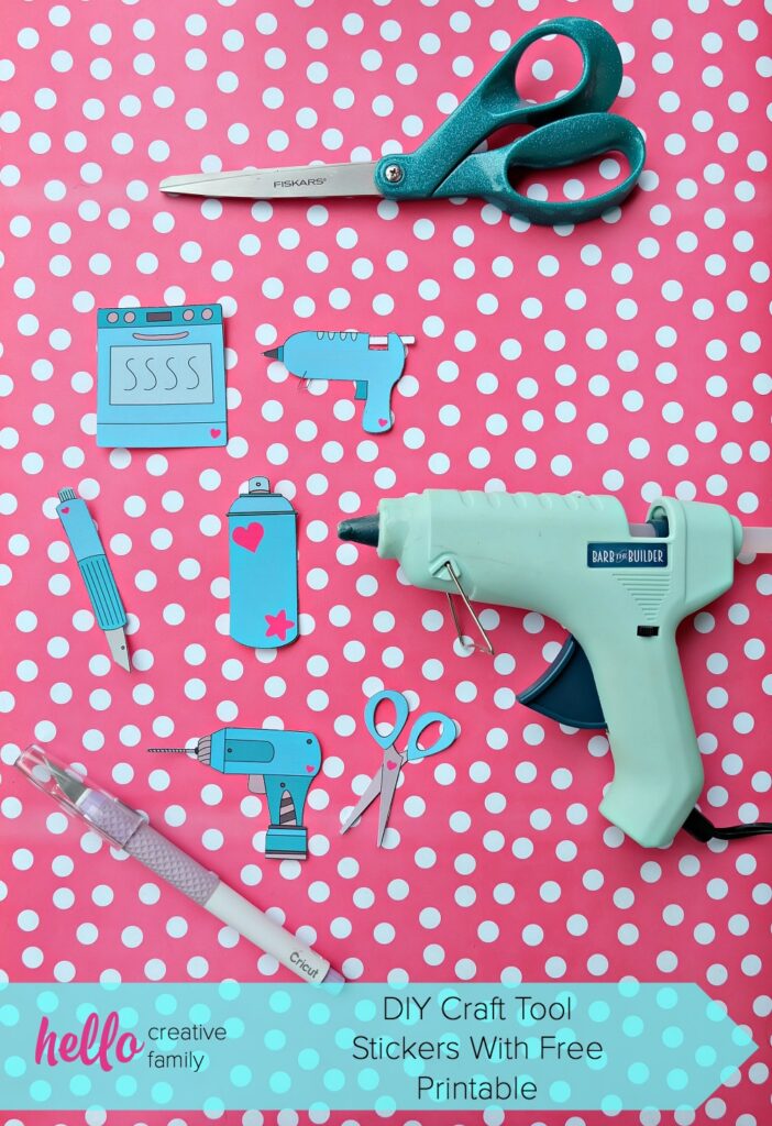 Learn how to create adorable DIY Craft Tool Stickers and get the free printable that you can cut using your Cricut and the print and cut feature! #Cricut #CricutMade #CraftingTools #Printable