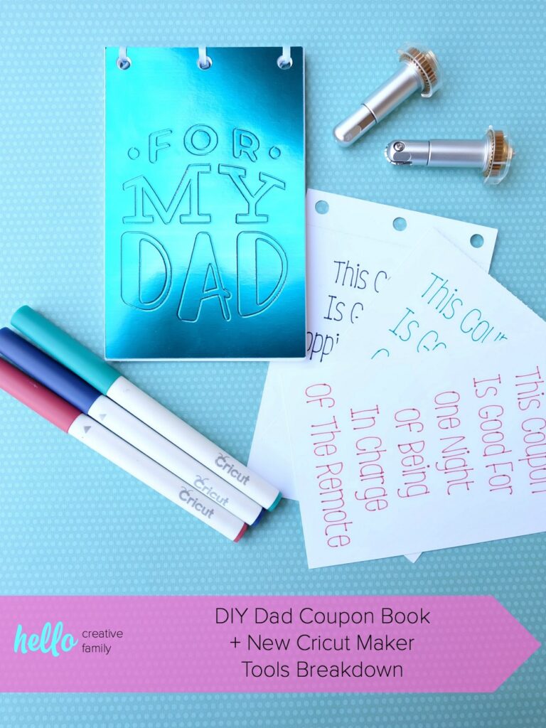 Learn how to make a DIY Dad Coupon Book using your Cricut Maker Adaptive Tools! This handmade gift is the perfect gift for Dad for Father's Day, birthdays or Christmas! #CricutMaker #DadGift #handmadegift #GiftForDad #CricutCreated #sponsored