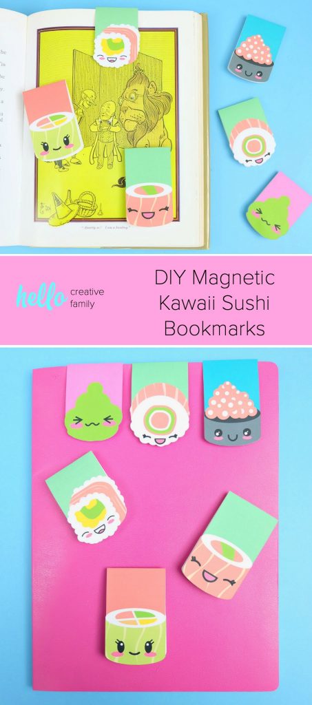Create DIY Magnetic Kawaii Sushi Bookmarks in minutes with this quick and easy craft! Use your Cricut Maker or Cricut Explore Print and Cut Feature to make this adorable project that's perfect for inexpensive stocking stuffers and party favors! #Kawaii #KawaiiCrafts #CricutMade #CricutCreated