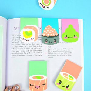 Create DIY Magnetic Kawaii Sushi Bookmarks in minutes with this quick and easy craft! Use your Cricut Maker or Cricut Explore Print and Cut Feature to make this adorable project that's perfect for inexpensive stocking stuffers and party favors! #Kawaii #KawaiiCrafts #CricutMade #CricutCreated