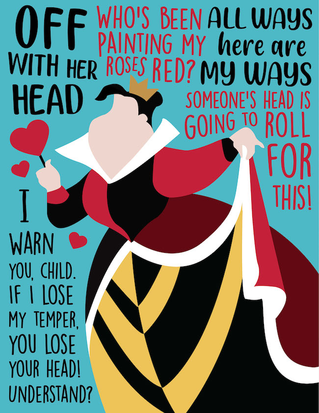 25 Hocus Pocus and Disney Villains SVGs and Printables: Queen of Hearts Disney Villains Quotes Printable from Costume Supercenter