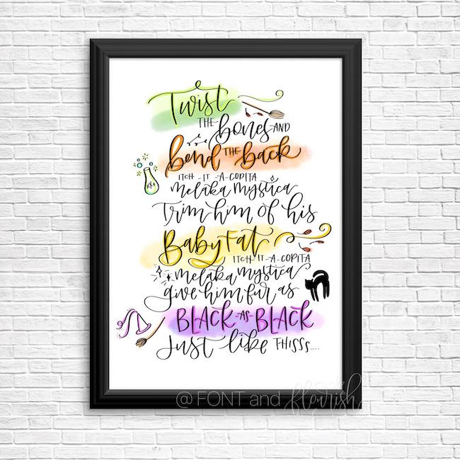 25 Hocus Pocus and Disney Villains SVGs and Printables: Thackery Binx Spell Printable from Font and Flourish
