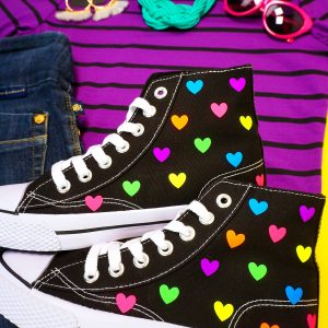 27 Cricut Gift Ideas That Take 1 Hour Or Less To Make: Rainbow Heart High Tops