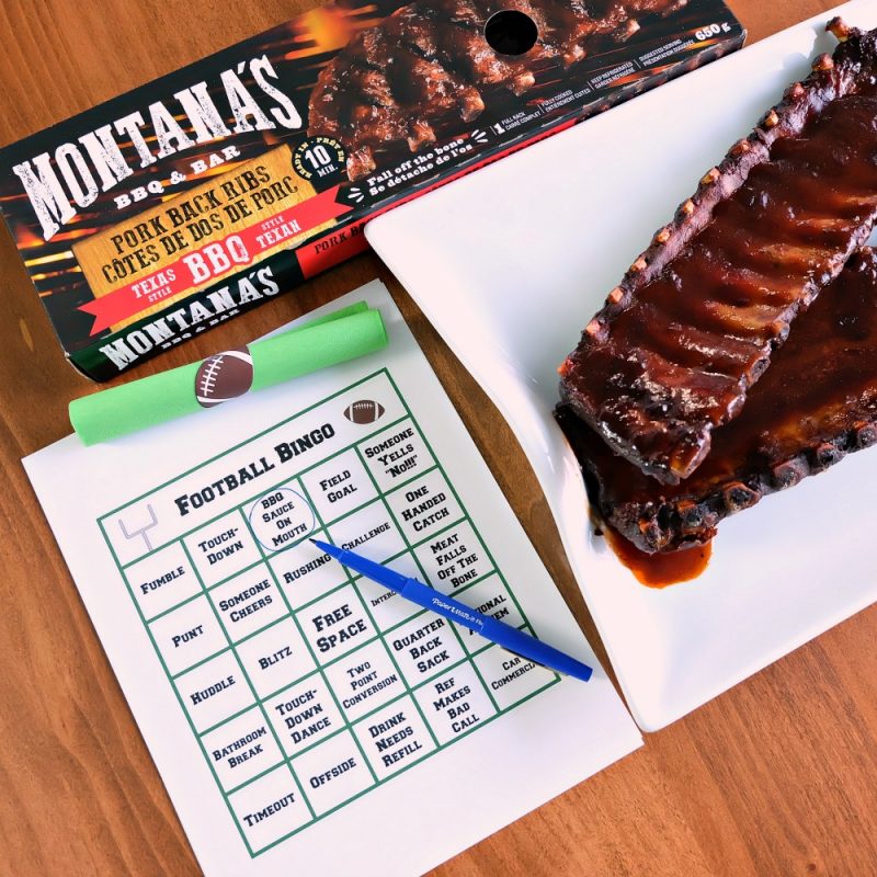 Get your end zone dance ready! We're getting you football season ready with Montana's bbq ribs and 4 free football printables perfect for the super bowl or the grey cup! Includes football bingo, drink cup labels, football napkin wraps and a touchdown banner. #MontanasRibsinSupermarket #sponsored #football #Printables 
