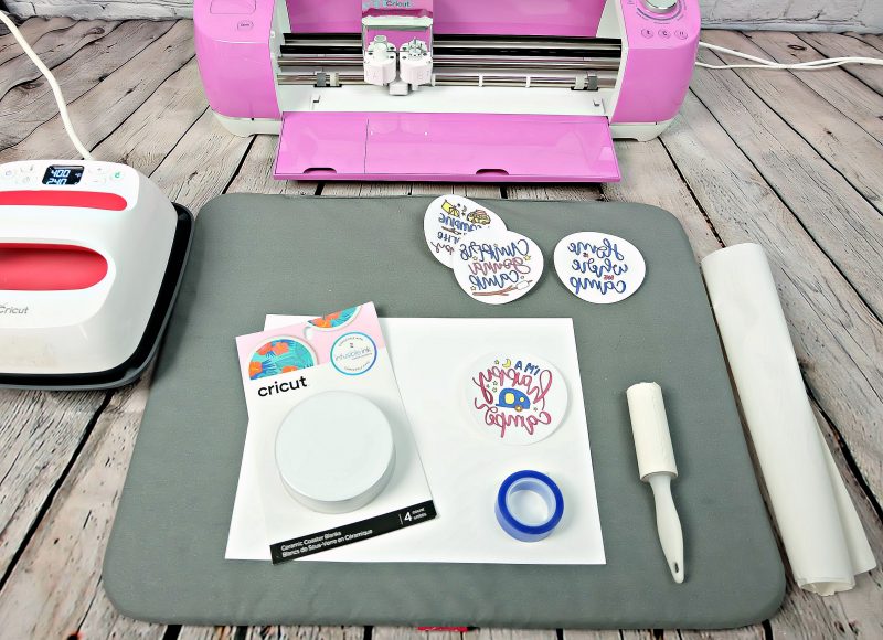Use your Cricut Maker or Cricut Explore to make a one of a kind camping gift idea! These DIY Cricut Infusible Ink Coasters have campers and camping quotes on them and are the perfect handmade gift for someone who loves to camp! #Sponsored #CricutMade #CricutCreated #HandmadeGift #DIYGift