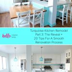 Hello Creative Family selected a palette of white, grey, teal, turquoise and aqua for their kitchen renovation! This DIY aqua kitchen remodel includes a colorful island and other smart features. Also check out her 20 Tips for a Smooth Kitchen Renovation! #Sponsored #Turquoise #Kitchen #Aqua #KitchenRemodel #kitchenrenovation
