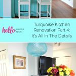 Pulling together a great kitchen renovation is all in the details! Hello Creative Family shares how she combined turquoise, aqua, white and grey elements to pull together a beautiful kitchen remodel including a teal kitchen island and a metallic grey Blanco Silgranit sink! #Sponsored #KitchenRenovation #KitchenRemodel #Turquoise #Teal #Aqua #kitchen