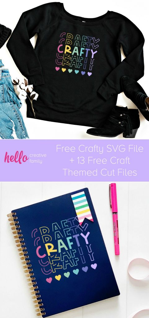 Get out those Cricut Makers, Cricut Explores and Silhouette Cameos and GET CRAFTING! We're sharing 13 free craft svg files including our Rainbow Crafty cut file! Perfect for DIY shirts, mugs, journals and more! #Cricut #Silhouette #CutFile #FreeSVG #SVG #Crafts #DIY