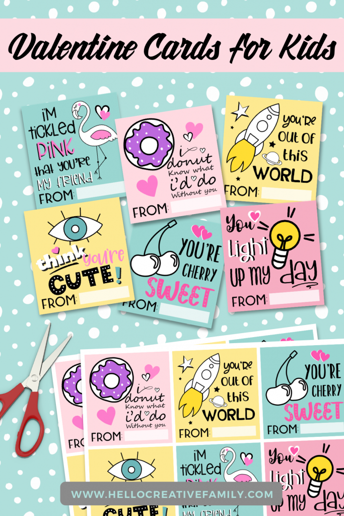 Forget boxed Valentine's! Download our free Printable Valentine Cards Perfect For Teens and Tweens! With Flamingos, donuts, cherries and rocket ships! These are so cute and quick and easy to make! All you need is a printer, cardstock and scissors or a paper cutter! #Printable #PrintableValentine #ValentineCards #ValentinesDay