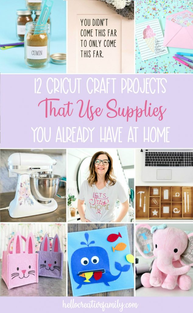 #cricutcreated #sponsored Stuck at home? We're sharing 12 Cricut craft projects that use supplies that you already have at home including Cricut vinyl projects, Cricut Iron-on projects, Cricut cardstock projects, Cricut Infusible Ink projects and Cricut felt projects! Great Cricut craft ideas for kids and adults! #CricutCrafts #CraftIdeas #Cricut