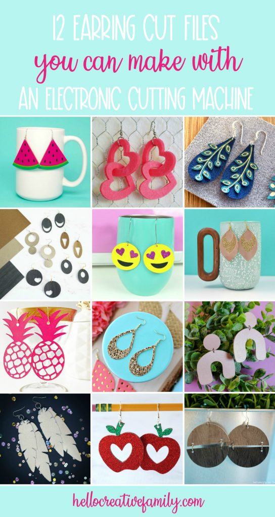 Learn how to make DIY earrings using your Cricut or Silhouette! We are sharing 12 free earring cut files including an SVG for heart eye emoji earrings! Includes step by step instructions! #CricutMade #FreeSVG #DIYEarrings #Crafts