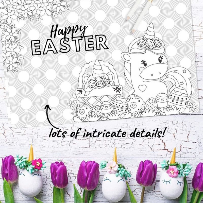 Looking for free kids activities? This unicorn Easter coloring sheet is so cute and is a great idea for kids quarantine activities! An adorable Easter coloring page your kids will love! #Easter #ColoringPage #KidsPrintables #KidsActivities