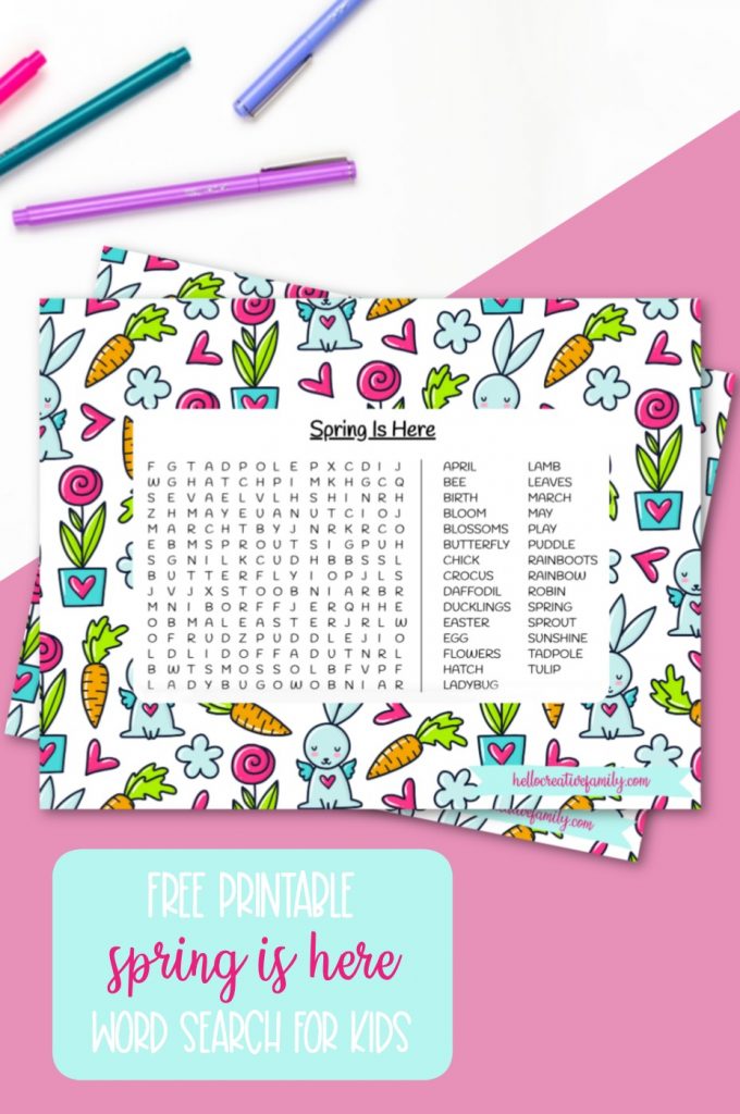 Download our free spring word search printable. Filled with great spring vocabulary words as well as a bright and colorful spring background. This words search printable will keep kids entertained, busy and learning! Perfect for homeschooling. #Printable #kidsactivities #wordsearch #spring