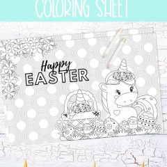 Looking for free kids activities? This unicorn Easter coloring sheet is so cute and is a great idea for kids quarantine activities! An adorable Easter coloring page your kids will love! #Easter #ColoringPage #KidsPrintables #KidsActivities