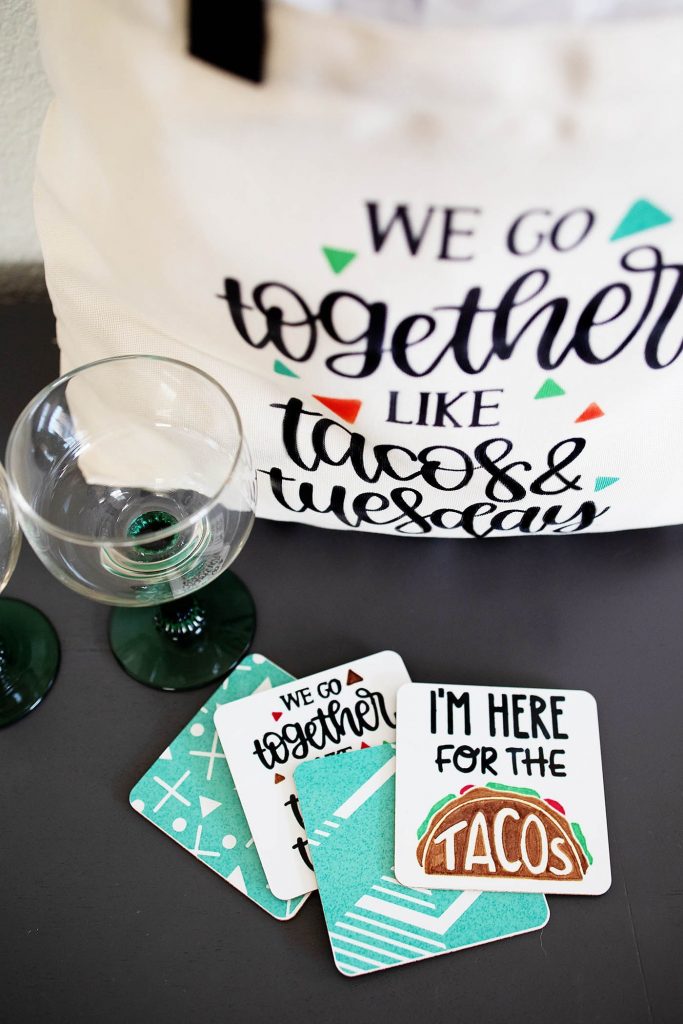 Cricut Taco Infusible Ink Tote Bag and Coasters