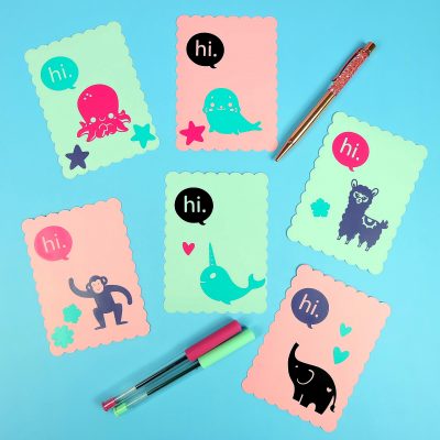 Sometimes it just takes a handmade card to brighten someone's day! Spread random acts of kindness with these adorable Cricut Hello Cards, perfect for kids to make! Simple and easy to make with a Cricut Maker, Cricut Explore Air or even the Cricut Joy! All you need is cardstock and vinyl! #CricutMaker #CricutExplore #CricutCreated #CricutCrafts #CricutMade #DIYCards #HandmadeCards