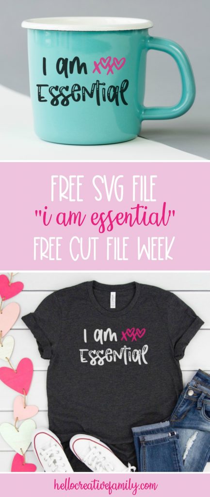 The perfect free essential worker svg file. Download this I Am Essential cut file to use with your Cricut Maker, Cricut Explore, Silhouette Cameo or other electronic cutting machine to make projects for essential workers! Makes a great DIY tshirt, mug or hoodie! #EssentialWorkers #CutFiles #SVGFiles #FreeSVG #CricutCrafts #CricutMaker #CricutExplore #CricutProject #SilhouetteCameo