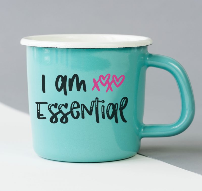 The perfect free essential worker svg file. Download this I Am Essential cut file to use with your Cricut Maker, Cricut Explore, Silhouette Cameo or other electronic cutting machine to make projects for essential workers! Makes a great DIY tshirt, mug or hoodie! #EssentialWorkers #CutFiles #SVGFiles #FreeSVG #CricutCrafts #CricutMaker #CricutExplore #CricutProject #SilhouetteCameo