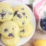 With the sweet burst of blueberries and tartness of lemons this gluten free lemon blueberry muffin recipe is easy and delicious! Takes just 5 minutes of prep and 25 minutes to bake which means hot muffins on the table in just 30 minutes! Who doesn't love an easy 30 minute muffin recipe? Includes substitutions for making with all purpose flour too. The perfect snack to satisfy a sweet tooth! #Baking #Recipe #Blueberry #lemon #BlueberryRecipes #Muffins