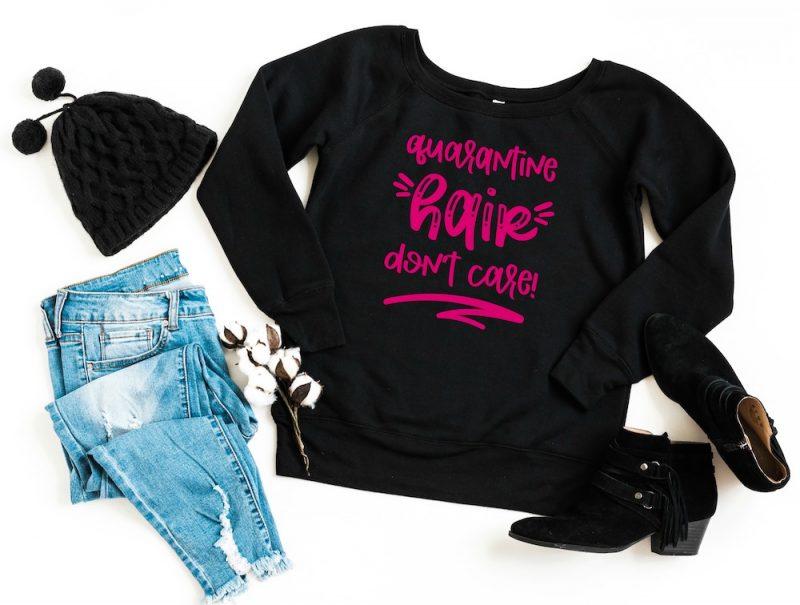 This free svg file is so cute! Grab this free Quarantine Hair Don't Care cut file from Hello Creative Family. Perfect for DIY tank tops, shirts and tote bags! A super fun craft idea to make with your Cricut or Silhouette while social distancing during Covid-19! #CricutCrafts #CricutMaker #QuarantineHair #FreeSVG #CutFiles #SVGFiles #CricutCreated #CricutMade
