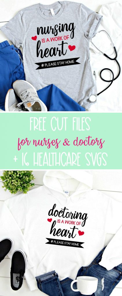 Celebrate healthcare professionals and all they do with 16 free frontline workers svg files including cut files for nurses, doctors and more! Like our Nursing Is A Work of Heart SVG and Doctoring Is A Work of Heart Cut File. Make incredible handmade gifts for the nurses and doctors in your life using your Cricut Maker, Cricut Explore or Silhouette Cameo. #FrontlineWorkers #SVGFiles #CutFiles #FreeSVG #HealthcareAppreciation #CricutCreated #CricutMade #SilhouetteCameo 
