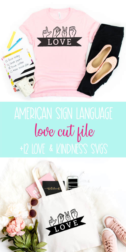 This ASL Love Cut File shows how to spell love in American Sign Language. Use this beautiful SVG to make shirts, mugs, tote bags and sweatshirts using your Cricut Maker, Cricut Explore Air or other electronic cutting machine that spread a message of love, inclusivity and kindness. #CricutMade #CricutCreated #ASL #Love #CricutCrafts #CutFiles #SVGFiles #FreeSVG #FreeCutFile #LoveCutFile #SilhouetteCameo