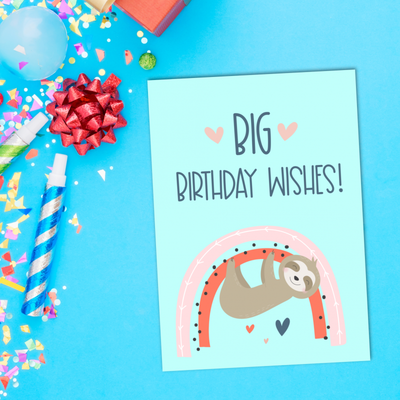 Free Sloth Birthday Card + Sloth Greeting Card Printables