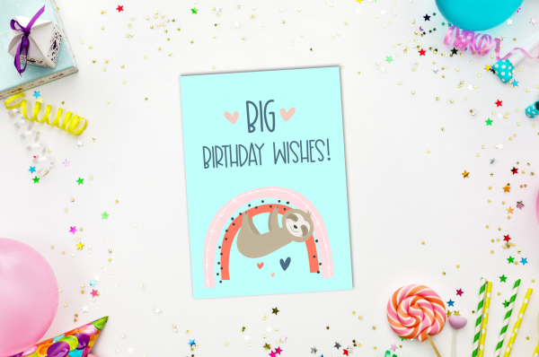 If you love sloths and rainbows then this is for you! These printable sloth cards are adorable for just about every occasion including birthday, Mother's Day, Father's Day, Thinking of You, Hang in There and more! Also includes Sloth Nursery Art. #Sloth #Printables #PrintableCards #NurseryArt #Printable #Rainbows