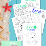 Free Ocean Printable! This 5 page kids activity pack Includes an ocean themed word search, ocean coloring sheet, ocean I spy and an ocean maze all filled with your favorite sea creatures! Perfect for ocean themed birthday parties, homeschooling activities, and kids boredom busters! These kids ocean activity worksheets are as cute as can be! #Printables #kidsactivities #printable #OceanBirthday #ColoringSheet #wordsearch #SummerCrafts #teacher