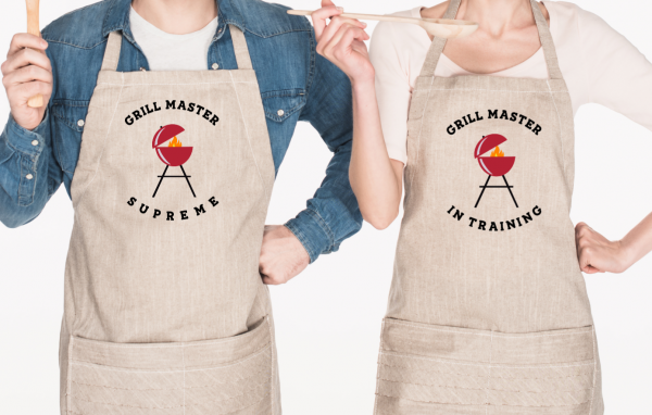 Download 4 BBQ SVG files to make DIY grill themed shirts, mugs, aprons and more. Use your Cricut or Silhouette to cut these Grill Cut Files. SVGs include Grill Master Supreme, Grill Master In Training, I Turn Grills On and The Grills Love Me. #SVGFiles #Cricut #Silhouette #BBQ #Grilling