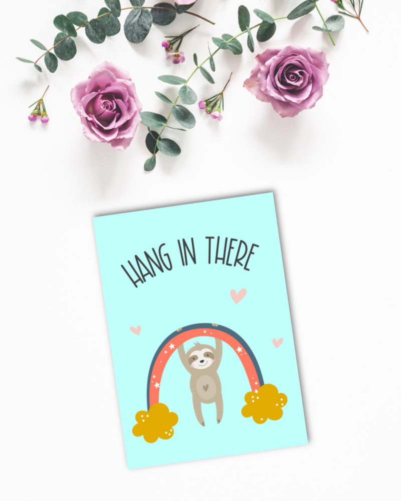 If you love sloths and rainbows then this is for you! These printable sloth cards are adorable for just about every occasion including birthday, Mother's Day, Father's Day, Thinking of You, Hang in There and more! Also includes Sloth Nursery Art. #Sloth #Printables #PrintableCards #NurseryArt #Printable #Rainbows