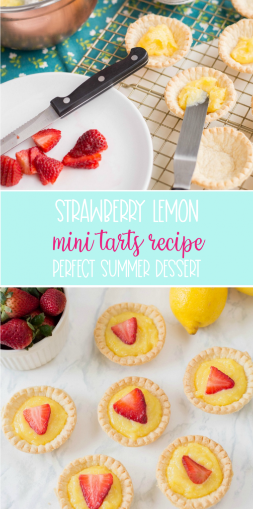 The perfect summer dessert recipe! Looking for a strawberry recipe to make with your summer berries? This one with have your mouth watering-- It's a Strawberry Lemon Tarts Recipe that is family friendly and delicious! Perfect for tea parties and summer desserts! #Strawberries #Baking #StrawberryRecipe #Recipes #Tarts #Pie #Homemade #StrawberryTart #StrawberryPie 
