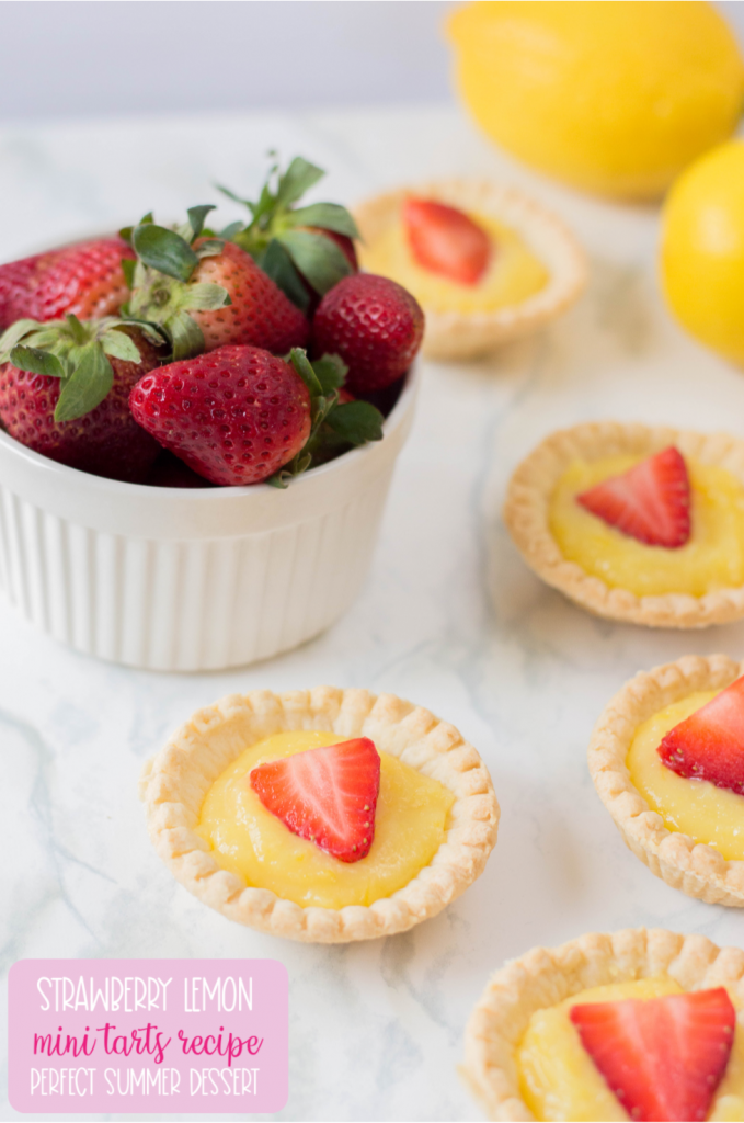 The perfect summer dessert recipe! Looking for a strawberry recipe to make with your summer berries? This one with have your mouth watering-- It's a Strawberry Lemon Tarts Recipe that is family friendly and delicious! Perfect for tea parties and summer desserts! #Strawberries #Baking #StrawberryRecipe #Recipes #Tarts #Pie #Homemade #StrawberryTart #StrawberryPie