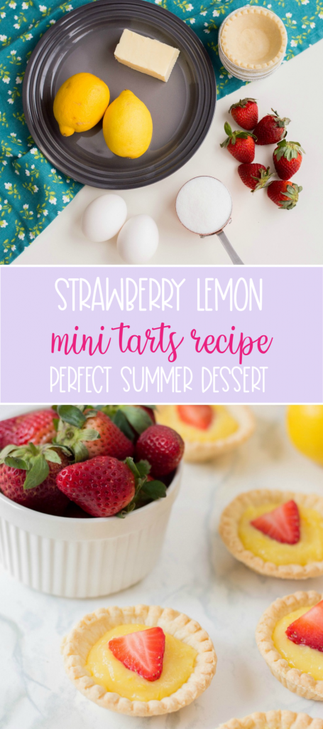 The perfect summer dessert recipe! Looking for a strawberry recipe to make with your summer berries? This one with have your mouth watering-- It's a Strawberry Lemon Tarts Recipe that is family friendly and delicious! Perfect for tea parties and summer desserts! #Strawberries #Baking #StrawberryRecipe #Recipes #Tarts #Pie #Homemade #StrawberryTart #StrawberryPie