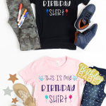 Download this free "This Is My Birthday Shirt" svg file to make adorable DIY birthday shirts for kids! Includes a collection of 15 free birthday cut files that you can cut with your Cricut, Silhouette or other electronic cutting machine! These cut files make easy birthday crafts! #SVGFiles #CutFiles #Birthday #BirthdayShirt #BirthdayCrafts #HandmadeBirthday #CricutMade #CricutCrafts #CricutCreated #crafts