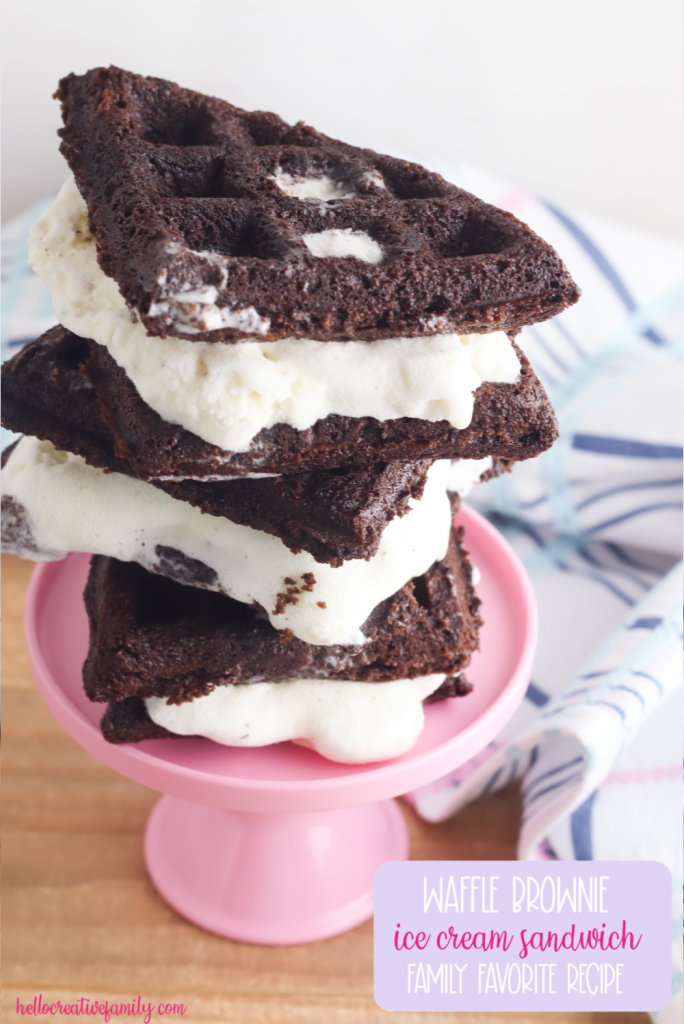 Ummmm YUM!!! Waffle Brownie Ice Cream Sandwiches?!?!? Yes please! Pull out that waffle maker, a box of brownie mix and a tub of ice cream and get ready to create your new favorite dessert idea! This recipe is so easy and the perfect hot summer day treat (or any season for comfort food). Make this homemade ice cream sandwich recipe once and you'll be batch cooking this dessert for your freezer! #IceCream #IceCreamSandwich #Summer #SummerRecipe #Recipe #DessertRecipe #Wafflebrownie