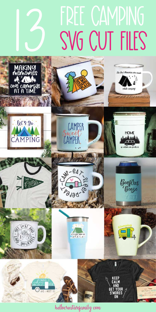 Love camping? Adore crafts? Grab 13 free camping svgs perfect for making all kinds of camping themed DIY projects using your Cricut or Silhouette! From camping mugs, to camping shirts to camper decor these camping themed cut files will help you craft the perfect project! #Cricut #Silhouette #Camping #DIY #Crafts #Handmade #CuttingMachineCrafts