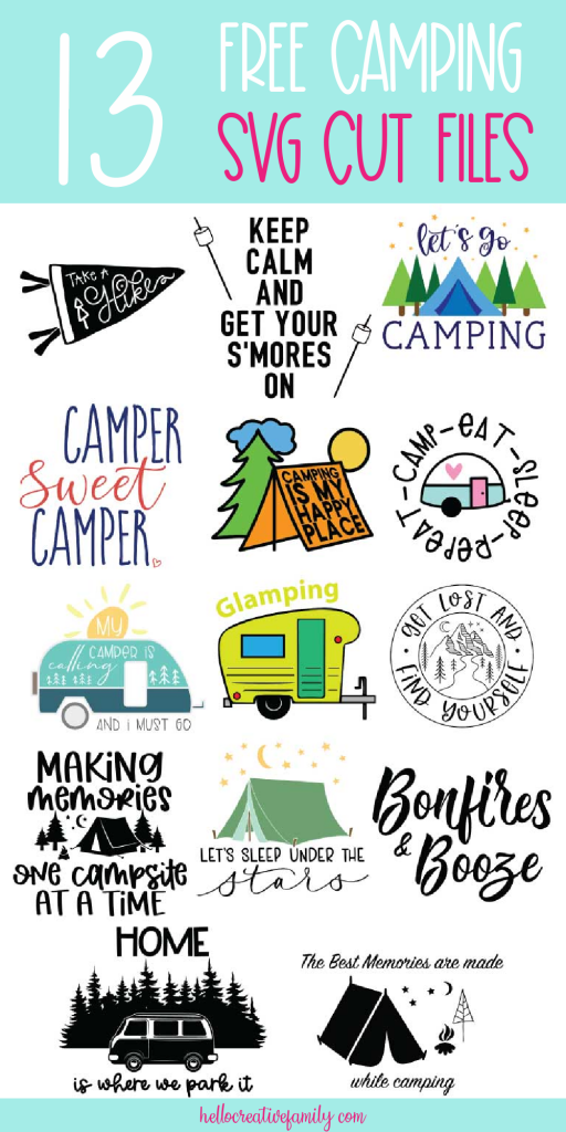 Love camping? Adore crafts? Grab 13 free camping svgs perfect for making all kinds of camping themed DIY projects using your Cricut or Silhouette! From camping mugs, to camping shirts to camper decor these camping themed cut files will help you craft the perfect project! #Cricut #Silhouette #Camping #DIY #Crafts #Handmade #CuttingMachineCrafts
