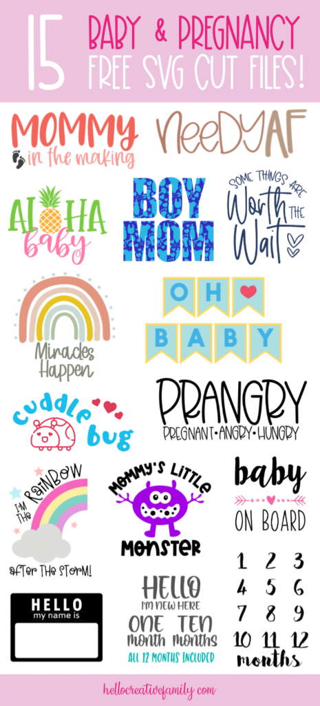 Oh baby! Looking for the perfect handmade baby shower gift idea? We've got you covered with 15 Free Pregnancy and Baby SVG files! This collection of cut files is just as cute as can be and perfect for making onesies, blankets and other baby gifts using your Cricut or Silhouette! #babyshower #BabyGift #PregnancySVG #BabyGiftSVG #BabySVG #Cricut #Silhouette #CricutMade #CricutCreated