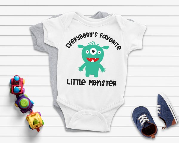 Everybody's Favorite Little Monster Cut File- The perfect SVG bundle for creating handmade baby shower gifts! This cut file bundle comes with 5 different monsters along with the names of special family members for making onesies and baby shirts using your Cricut or Silhouette. #BabyGift #handmade #Cricut #Silhouette