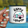 Use this adorable Happy Camper svg with a vintage trailer to make shirts, camping mugs, camper decor, tote bags and other fun camping themed DIYs!  Files included in this instant download include SVG, PNG DXF and JPG. Can be cut on a Cricut Maker, Cricut Explore, Cricut Joy, Silhouette Cameo, or other machines that use these types of files. #Cutfiles #Camping #SVG #Trailer