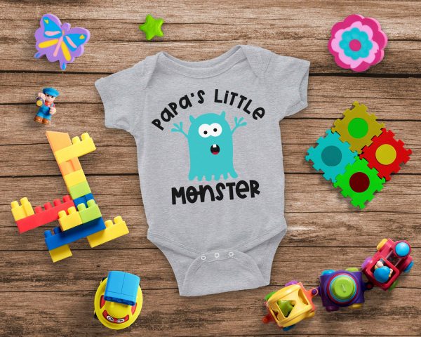 Papa's Little Monster Cut File- The perfect SVG bundle for creating handmade baby shower gifts! This cut file bundle comes with 5 different monsters along with the names of special family members for making onesies and baby shirts using your Cricut or Silhouette. #BabyGift #handmade #Cricut #Silhouette